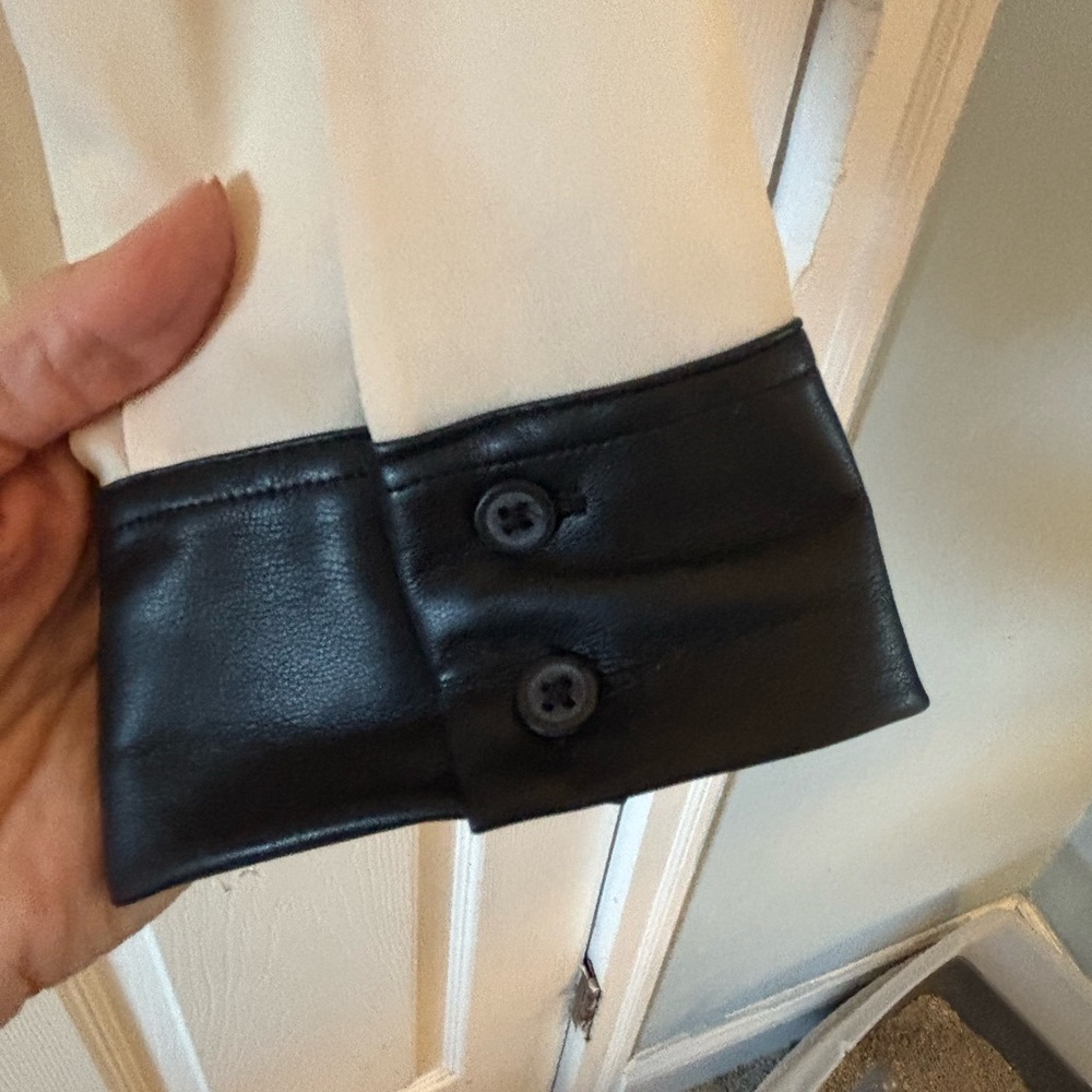 Express Cream and Black Relaxed Portofino Blouse faux black leather trim - Picture 6 of 7